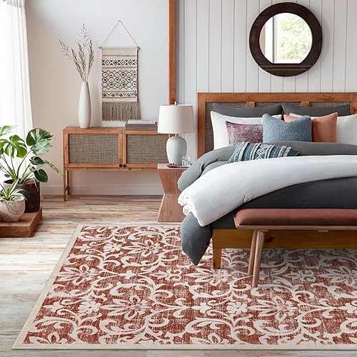 Miniatura 6 de Lukinbox Alfombra de área lavable con estampado floral vintage, alfombra de entrada de pelo bajo de 3 x 5, suave, plegable, que no desprende pelusa,