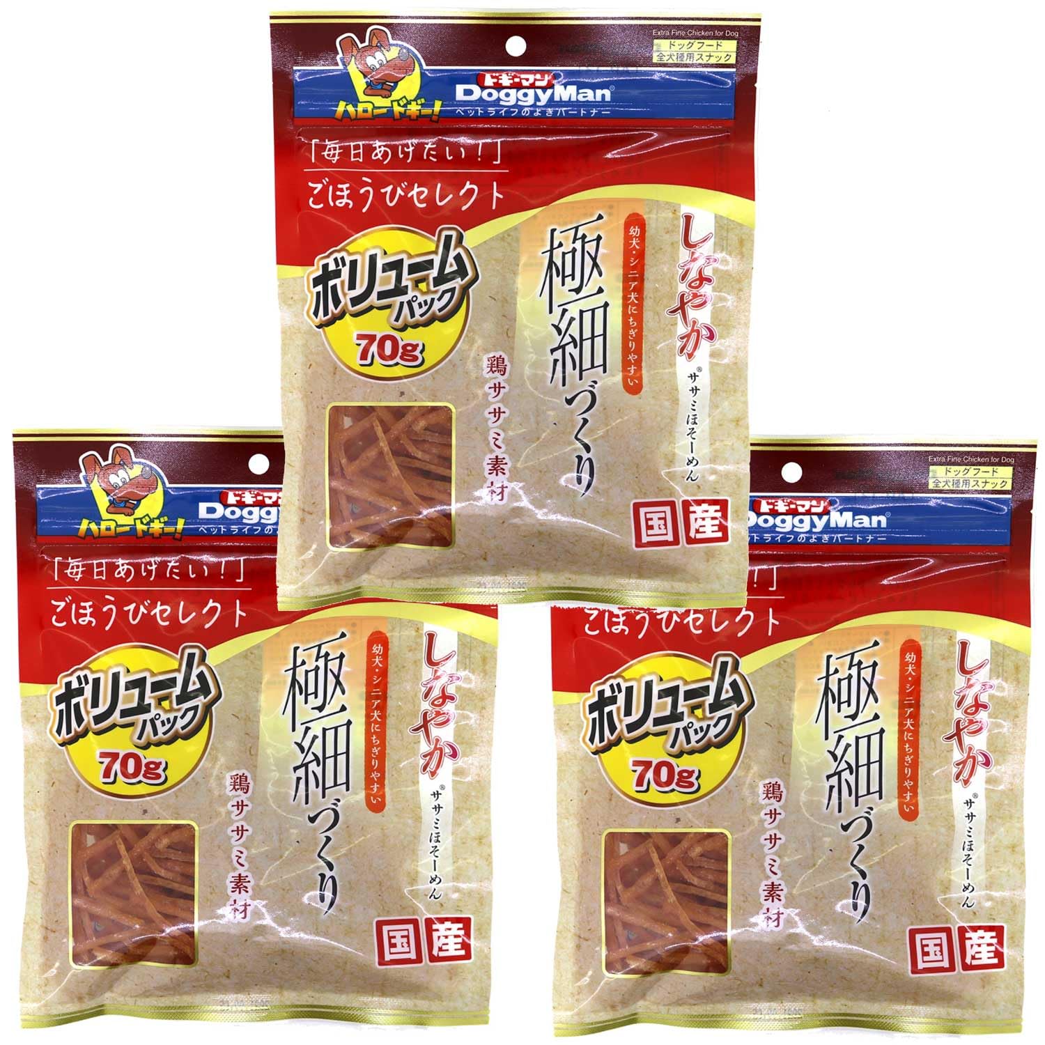 ドギーマン ごほうびセレクト しなやかササミほそーめん 70ｇ×3袋