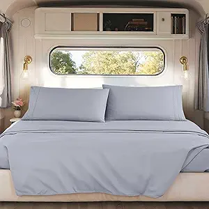 Nestl Grey Lavender Short Queen Sheets for RV, Hotel Luxury RV Queen Sheets Set, 4 Piece Fitted Bed Sheet Set and Pillowcases, Super Soft, Wrinkle-Free, and Breathable Camper Bedding
