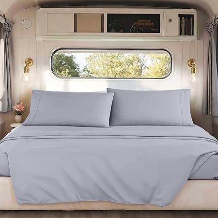 Nestl Grey Lavender Short Queen Sheets for RV, Hotel Luxury RV Queen Sheets Set, 4 Piece Fitted Bed Sheet Set and Pillowcases, Super Soft, Wrinkle-Free, and Breathable Camper Bedding