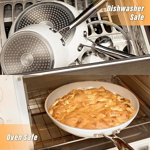 Miniatura 3 de Juego de utensilios de cocina antiadherentes de cerámica saludable de 13 piezas, juego de ollas y sartenes de aluminio de calibre pesado, sin PFOA,