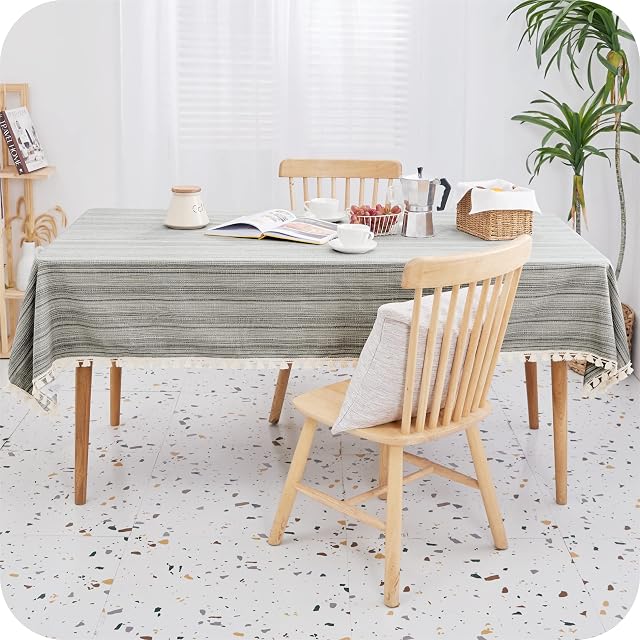 Amazon Brand - Umi Wipe Clean Faux Linen Water Resistant Table Cloth With Tassel Table Cover for Dining 137 x 200cm 54x79 in Grey