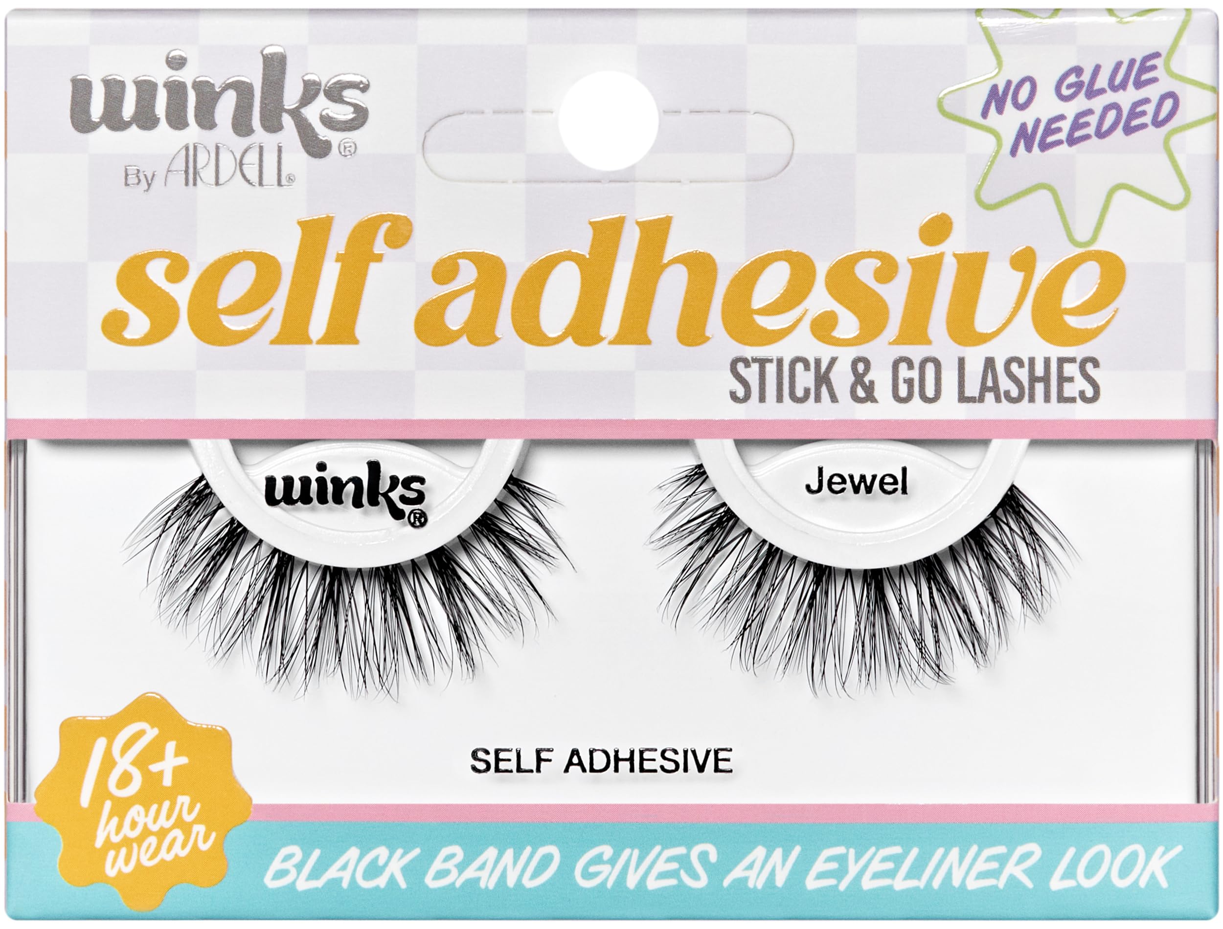 Ardell Winks Self Adhesive Eyelashes Jewel Style Press on Lashes No Glue Needed Stick On Lashes with Black