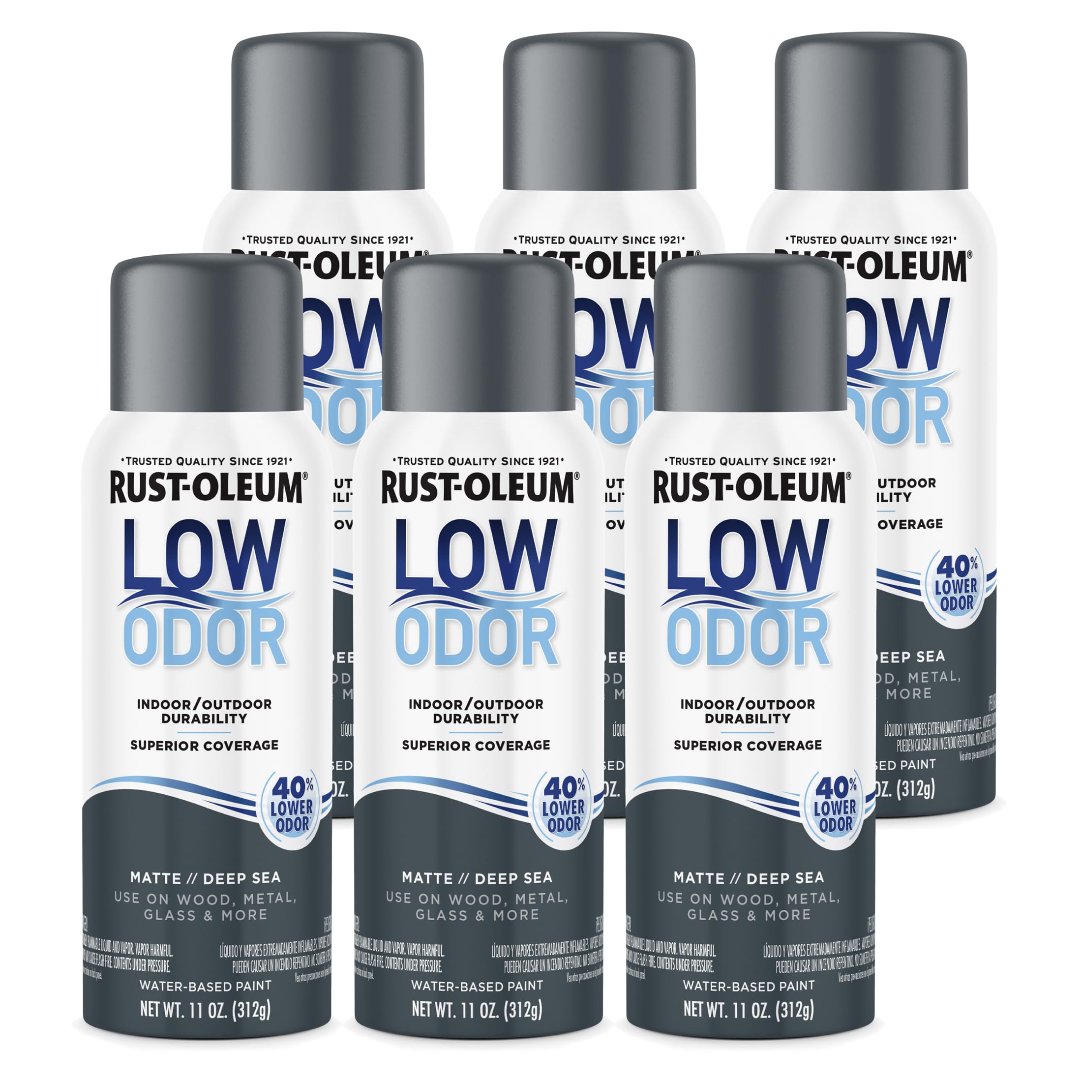 Rust-Oleum Low Odor Premium Spray Paint, Matte Deep Sea, 6-Pack