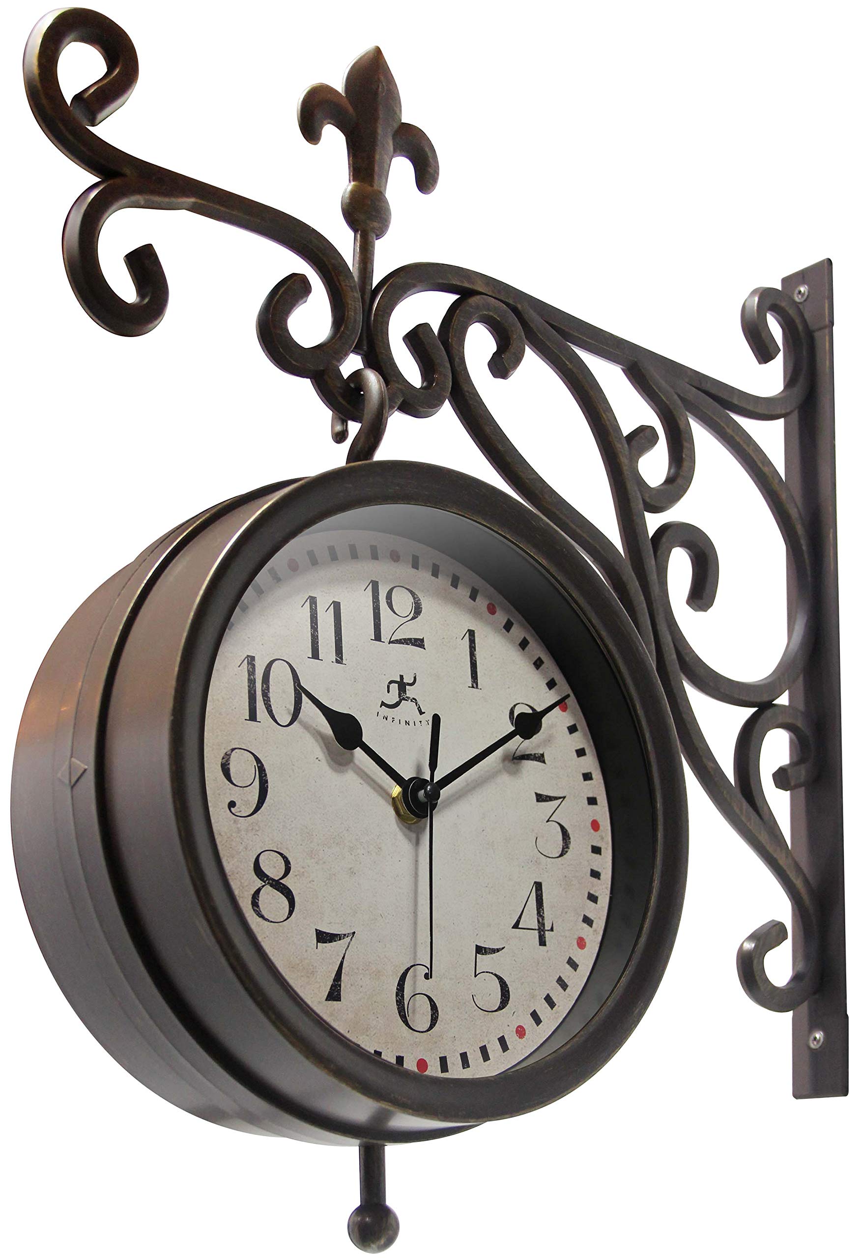 Vintage Decorative Double Sided Metal Wall Clock Antique Style Station Wall Clock Wall Hanging Clock Garden Bar Decoration