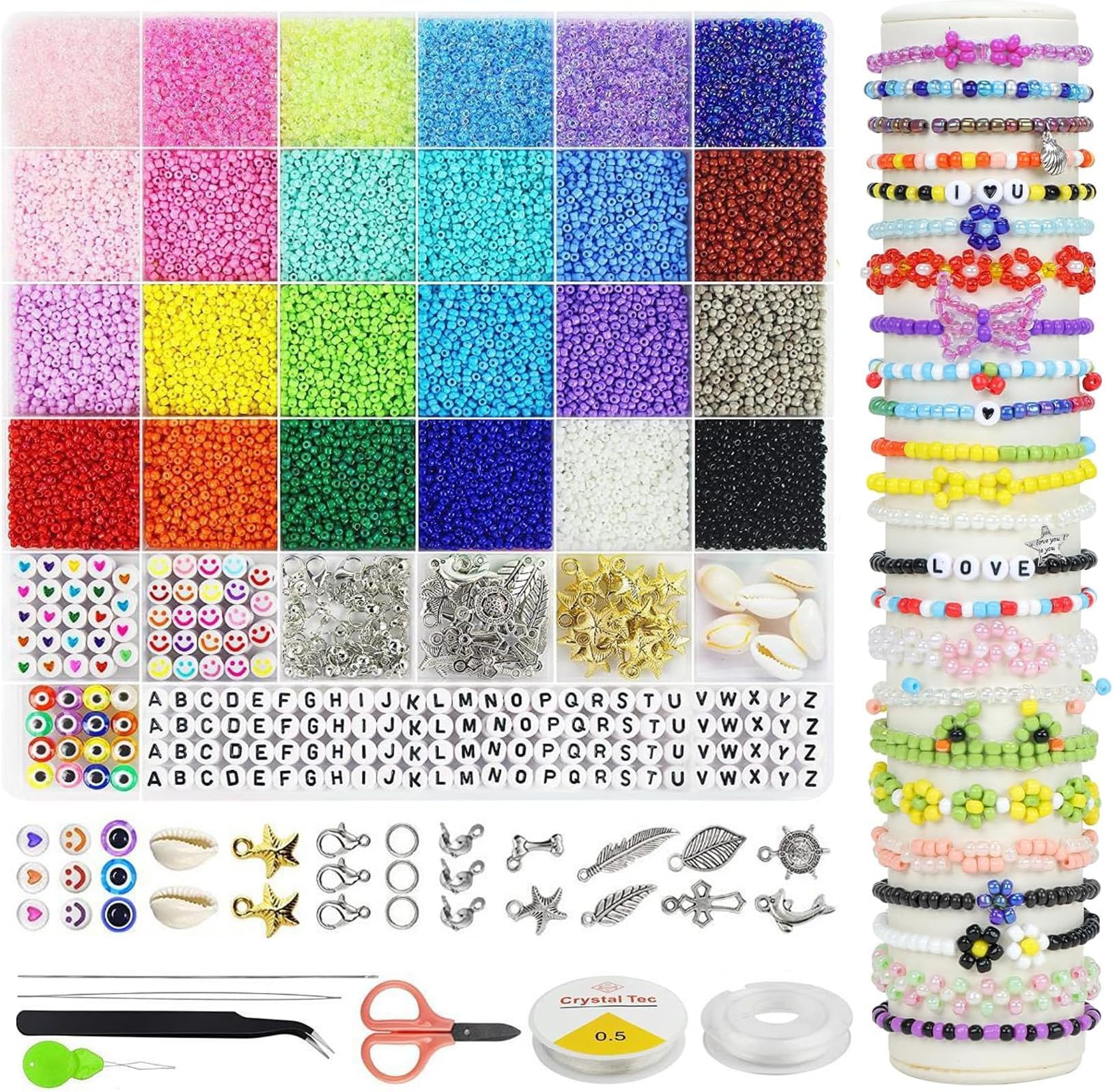16800pcs Glass Seed Beads for Bracelet Making Kit, 24 Colors 2mm Small Glass Beads Tiny Waist Beads Friendship Bracelet Making kit for Girls Jewelry Making DIY Craft Bracelet Necklaces