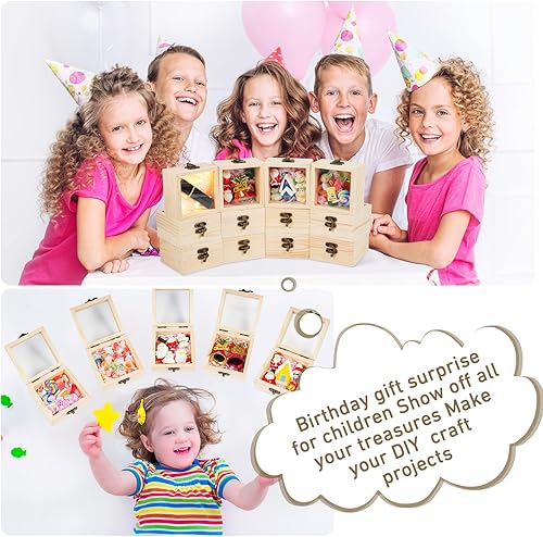 Miniatura 7 de Thyle 12 cajas de madera sin terminar con tapa de vidrio, caja pequeña de madera en blanco, cajas de regalo de madera natural de 3.5 x 3.5 x 1.8