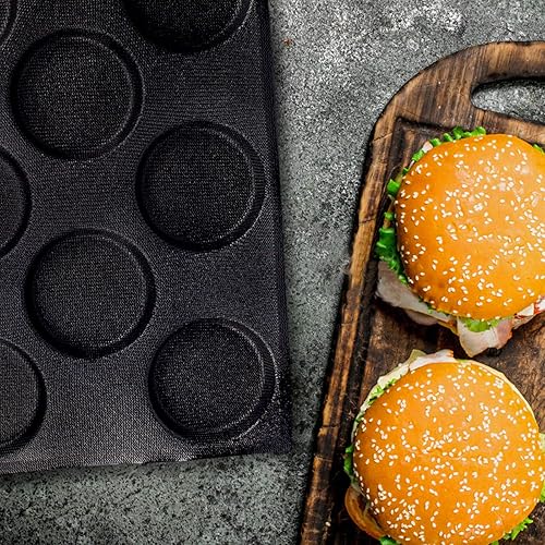 Miniatura 4 de Molde de silicona para pan de hamburguesas, molde antiadherente para pan de perros calientes, hojas redondas perforadas para pan, 8 cavidades