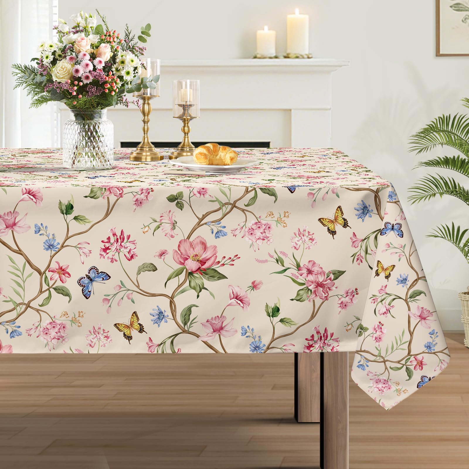 hometrixx Spring Pink Flower Washable Square Table Cloth Cover 140x140cm — image 1