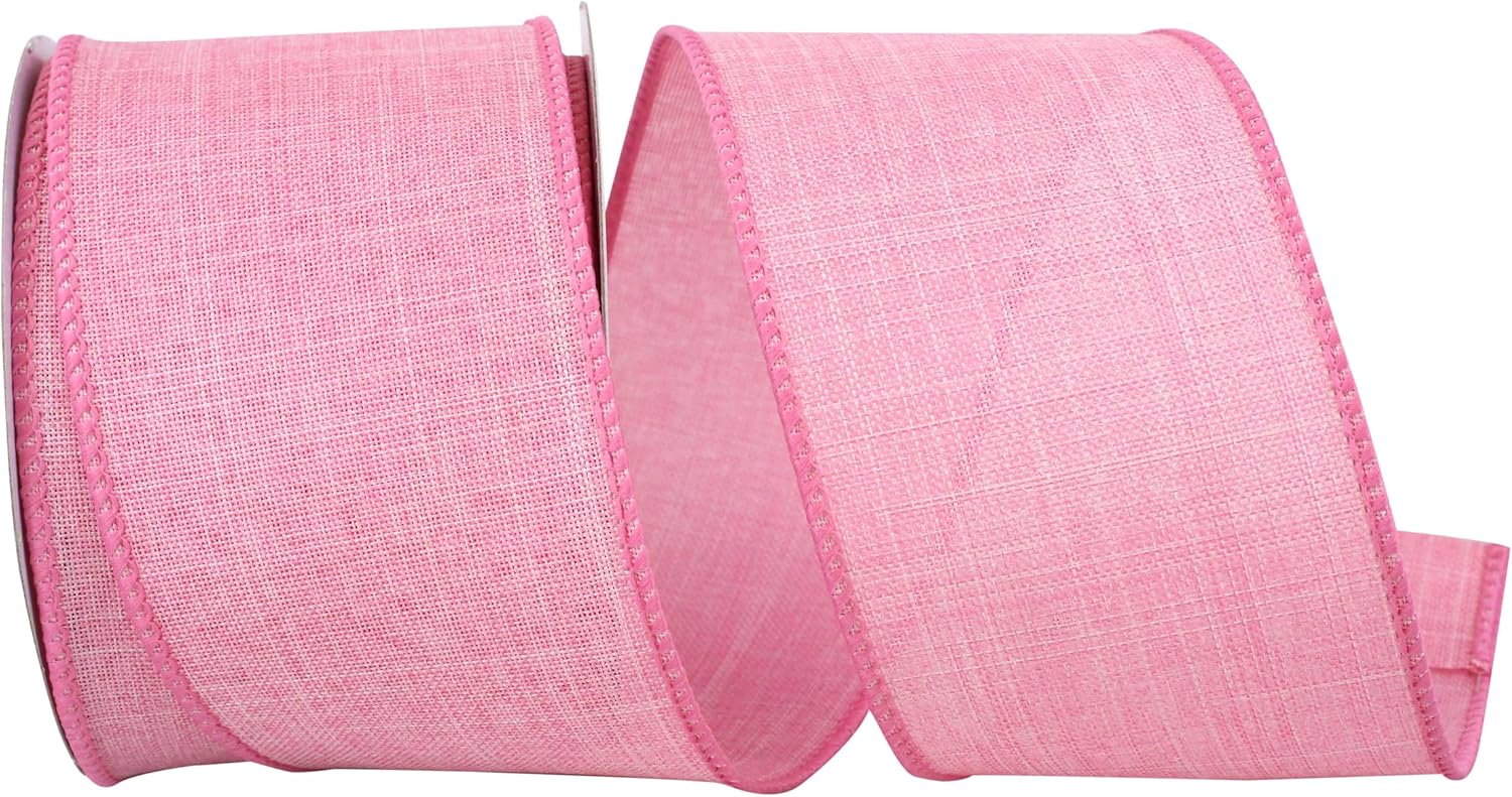 Reliant Ribbon 92573W-061-40F Everyday Linen Value Wired Edge Ribbon, 2-1/2 Inch X 10 Yards, Pink