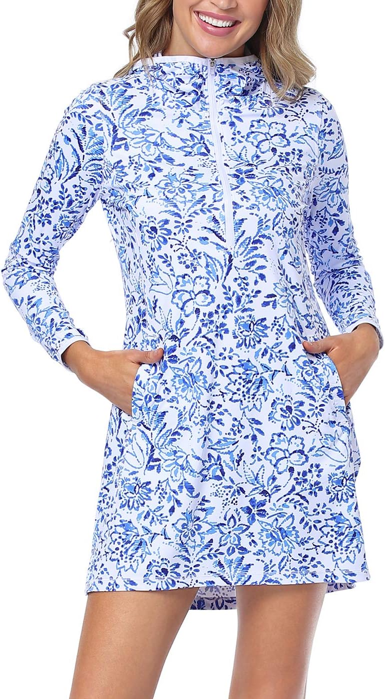 HDE Beach Coverups for Women UPF 50 Long Sleeve Swim Cover Up Dress with Hood Quick Dry Sun Protection Tunic with Pockets - Image 3
