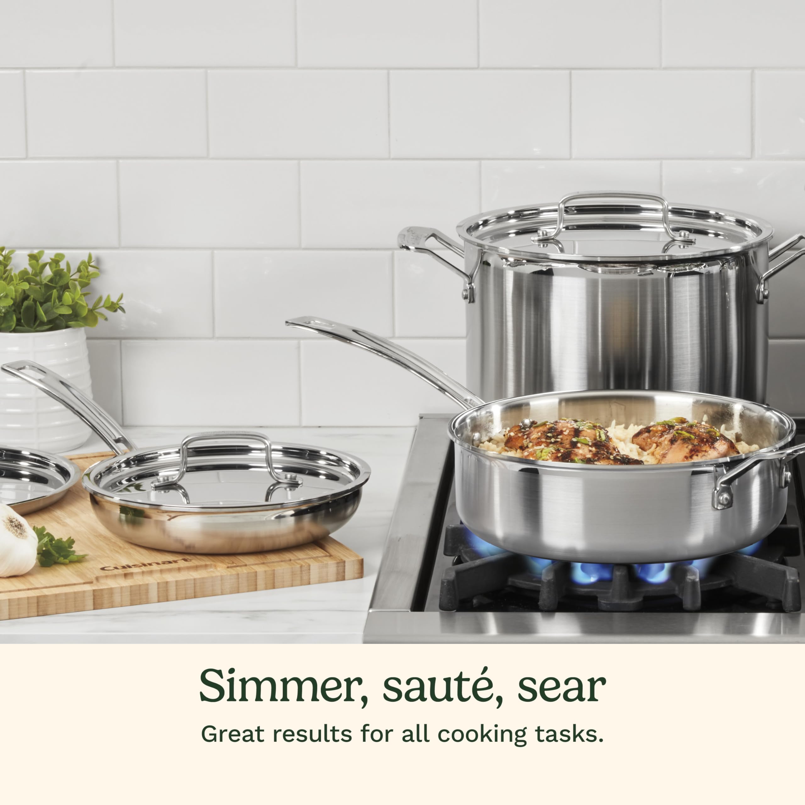 Cuisinart MultiClad Pro Triple Ply Stainless Steel Cookware Set, Heat Surround Technology, Cool Grip Handles, Oven Safe to 500°F, MCPS-12N, Silver: 15-Piece