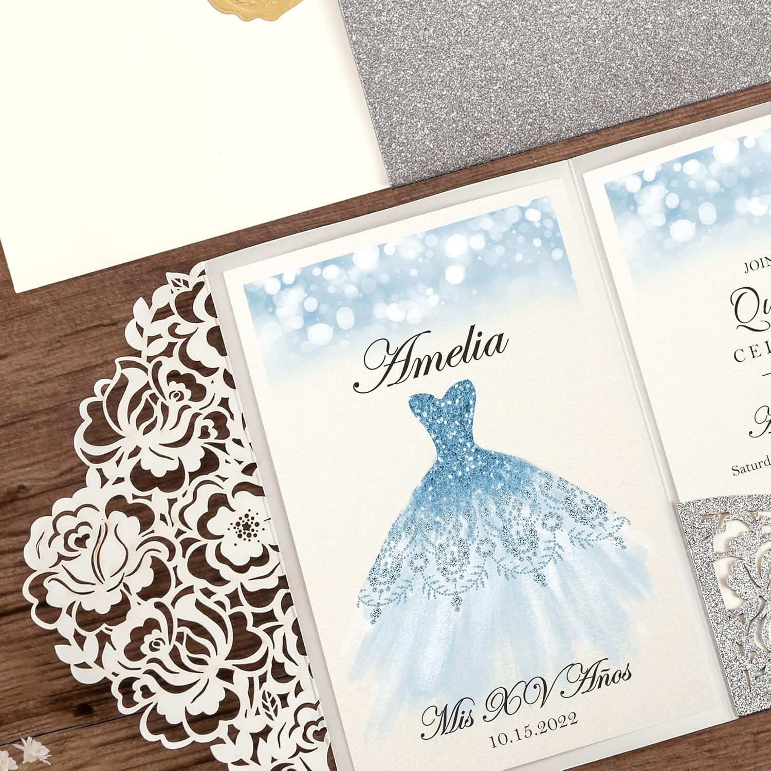 Buy DORIS HOME 50pcs Laser Cut Quinceanera Invitations Silver Glitter