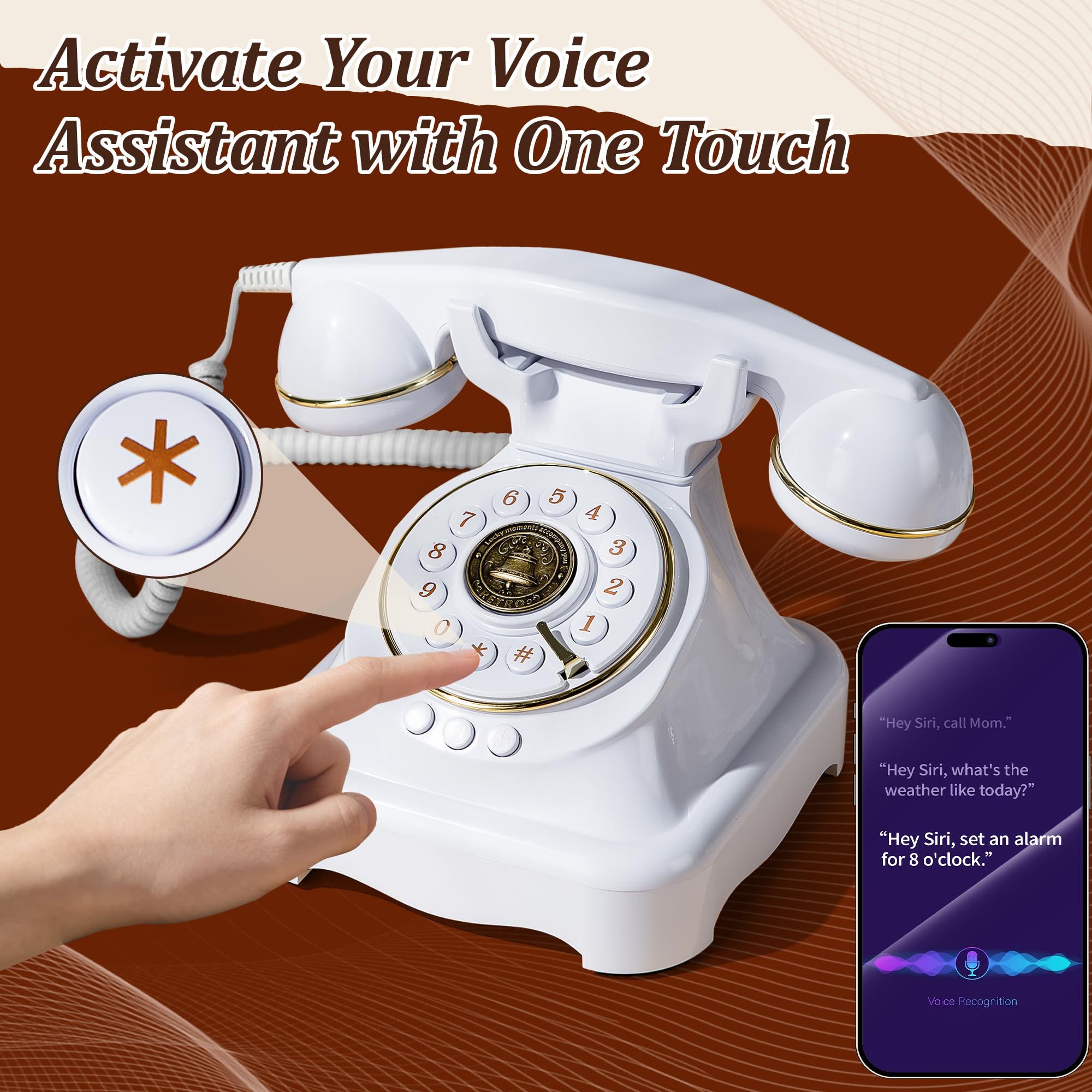 Telefono Bluetooth retrò, classico telefono fisso Bluetooth con vivavoce e ricaricabile USB, chiamate in vivavoce e riproduzione di musica per casa, ufficio, soggiorno, comodino (grande