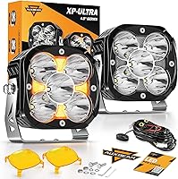 Vista 11 de Auxbeam Luces LED de la serie Cube-Z, 4 pulgadas, 112 W, luz de conducción de inundación con luz DRL blanca y señal de giro ámbar, 12800LM Hyper