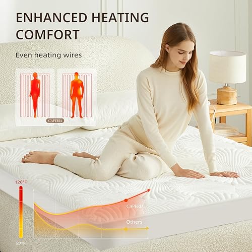 Miniatura 5 de Protector de colchón térmico King, calentador de colchón eléctrico con 9 ajustes de calor, función de memoria, 1-12 horas de apagado automático,