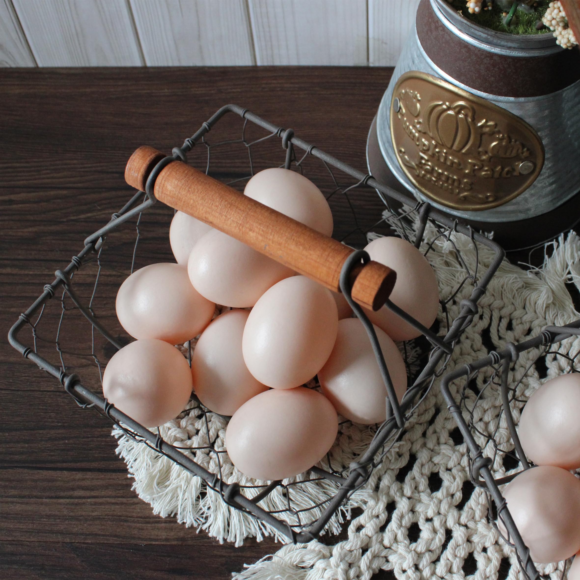 CVHOMEDECO. Cestini Quadrati per Uova in Filo di Gallina Cestini per la Raccolta della ruggine con Manico in Legno Cestini per la conservazione in Stile Country Vintage. Set di 2