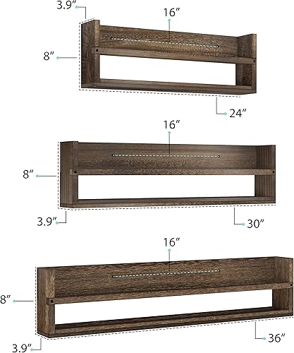 Miniatura 3 de Brightmaison Polynez Estantería para niños, estantes flotantes de pared para decoración, guardería, baño, cocina, 36-30-24 pulgadas, color marrón,