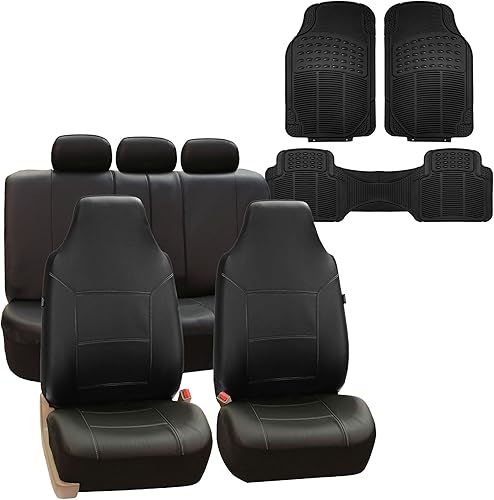 FH Group Juego completo de fundas de asiento real para automóvil, ajuste universal, color negro, fundas de asiento delantero de 1 pieza, compatible