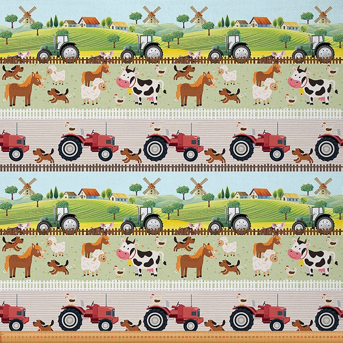Horse Upholstery Fabric by The Yard Farm Animal Equipment Truck Reupholstery Fabric for Chairs Cartoon Farmhouse Style Decorative Waterproof Outdoor Fabric 3 Yards,(L276*W150cm) Green