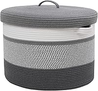 Vista 19 de Cesta de almacenamiento extra grande de 16 x 16 x 18 pulgadas con tapa, cestas de almacenamiento de cuerda de algodón, canasta de lavandería, Gris
