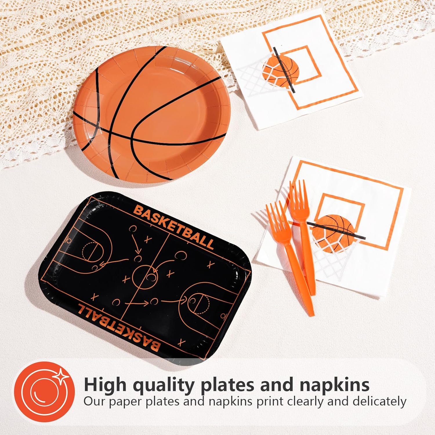 96Pcs Basketball Party Decorations Orange White Black Basketball Plates and Napkins Sports Theme Birthday Decorations Favors for Boys Sports Themed Birthday Baby Shower Party Supplies Serves 24 - Image 3