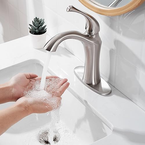 Miniatura 7 de Grifo de lavabo de baño de una sola manija, grifos de tocador de 1 o 3 agujeros con drenaje desplegable y placa de cubierta, grifo de lavabo de