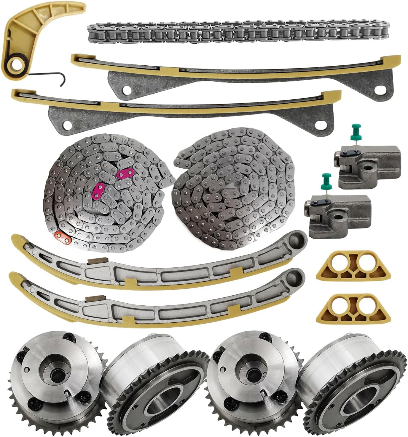 16PCS Engine Timing Chain Kit with VVT Gears for 2012-2022 Kia Sorento Sedona Cadenza K900 Stinger Telluride for Hyundai Santa Fe Azera Palisade Genesis G70 G80 G90 Sedan Coupe 3.3L 3.8L