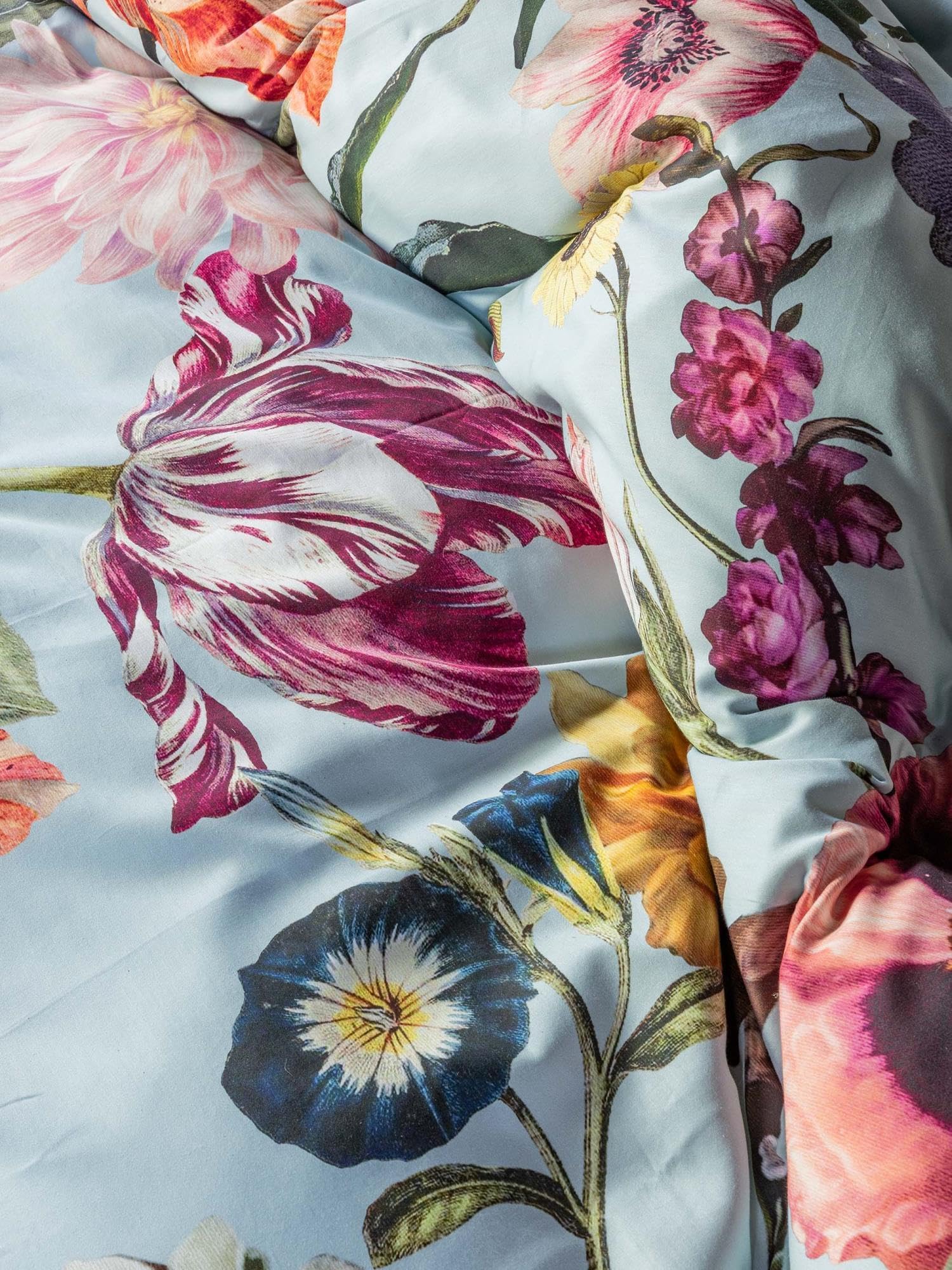 ESSENZA Bettwäsche Filou Pastellblau, 135x200 + 1x 80x80 cm - 100% Baumwollsatin 209TC - Blumen