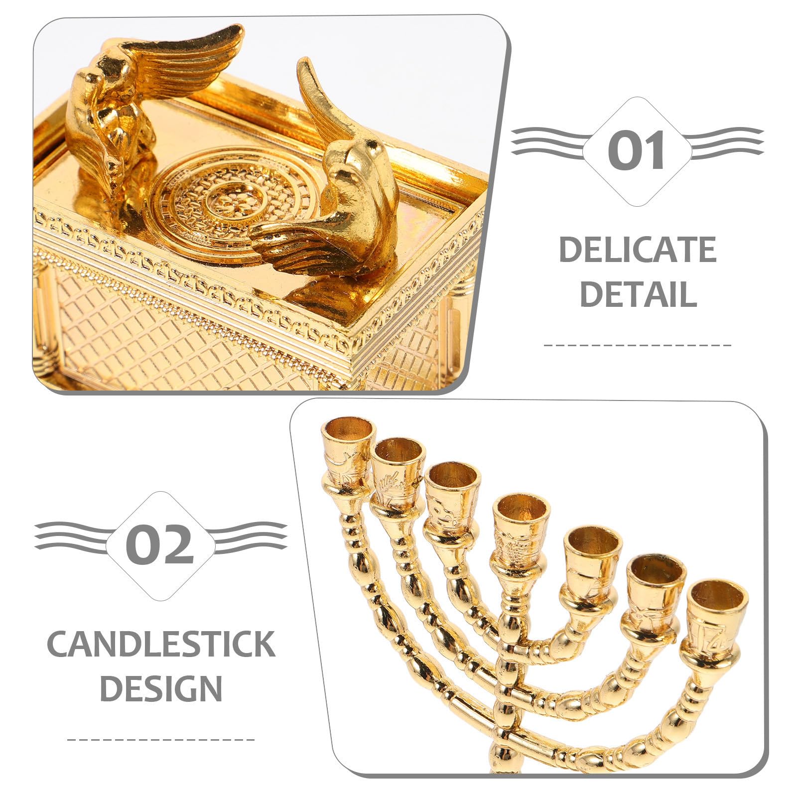 Tischkerzenständer und religiöse Skulptur aus Zinklegierung in Gold, spirituelle Kunstwerke für Wohnzimmertisch und religiöse Anlässe, 1 Set