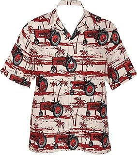 Farm Tractor Hawaiian Shirts for Men - Tractor Button Down Mens Hawaiian Shirts Short Sleeve SR88