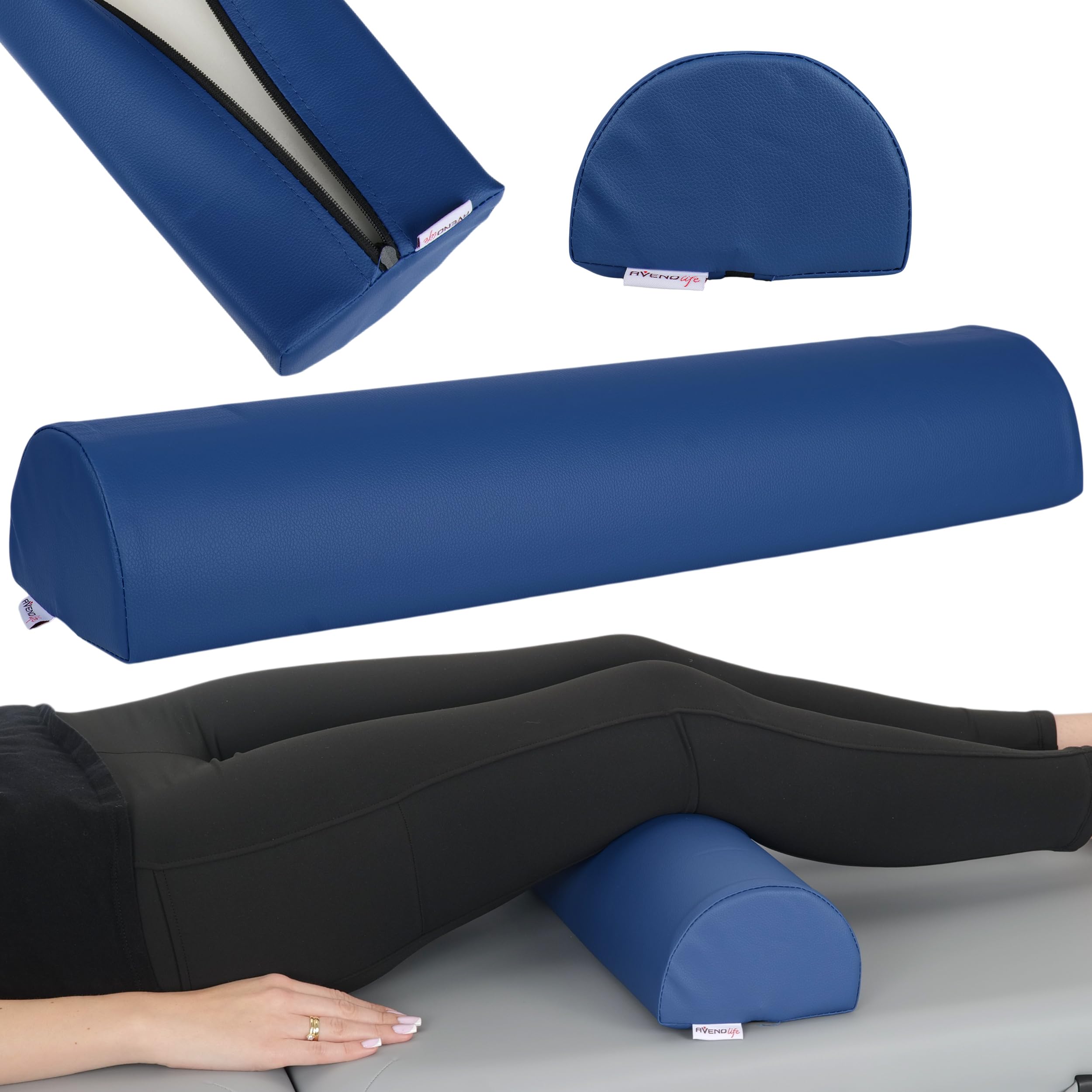 Knierolle Lagerungsrolle 60cm x18 x12cm für Therapie und Massage (Blau) | Lagerungskissen MDR-Zertifizierung, Halbrolle Physiotherapie für Massageliege, Comfy-Base-Polsterung