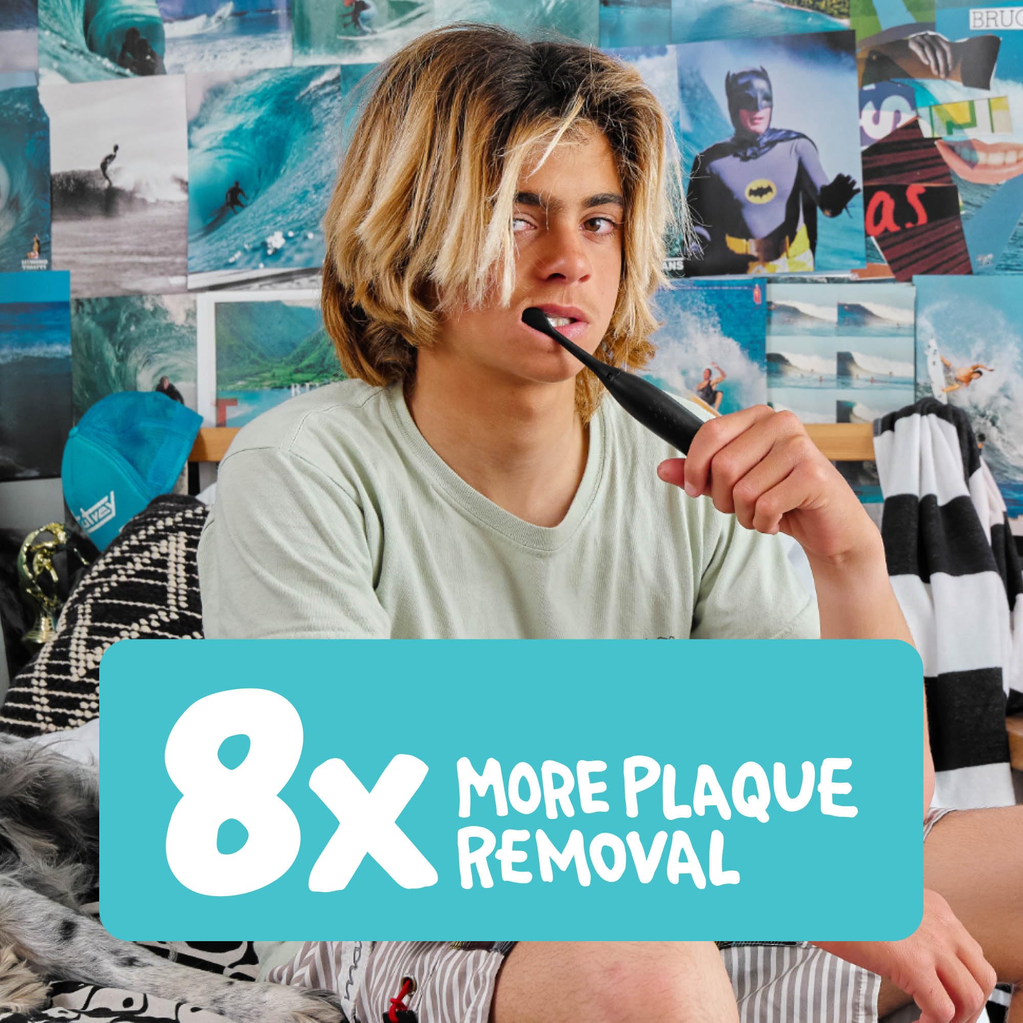 Made by Dentists Sonic X Spazzolino Elettrico - Spazzolino Sonic Ricaricabile per Bambini, Rimozione Placca 8X, 2 Modalità di Velocità, Timer 2 Minuti, 6 Testine Incluse, Good Vibes Only Edition