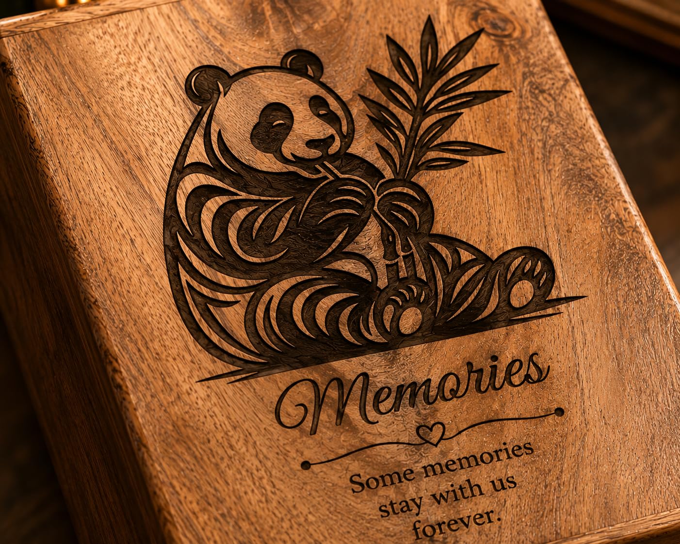 Urna funebre in legno per ceneri umane, realizzata a mano, con design con panda, in legno massiccio, per ceneri di adulti, scatola dei ricordi per la casa