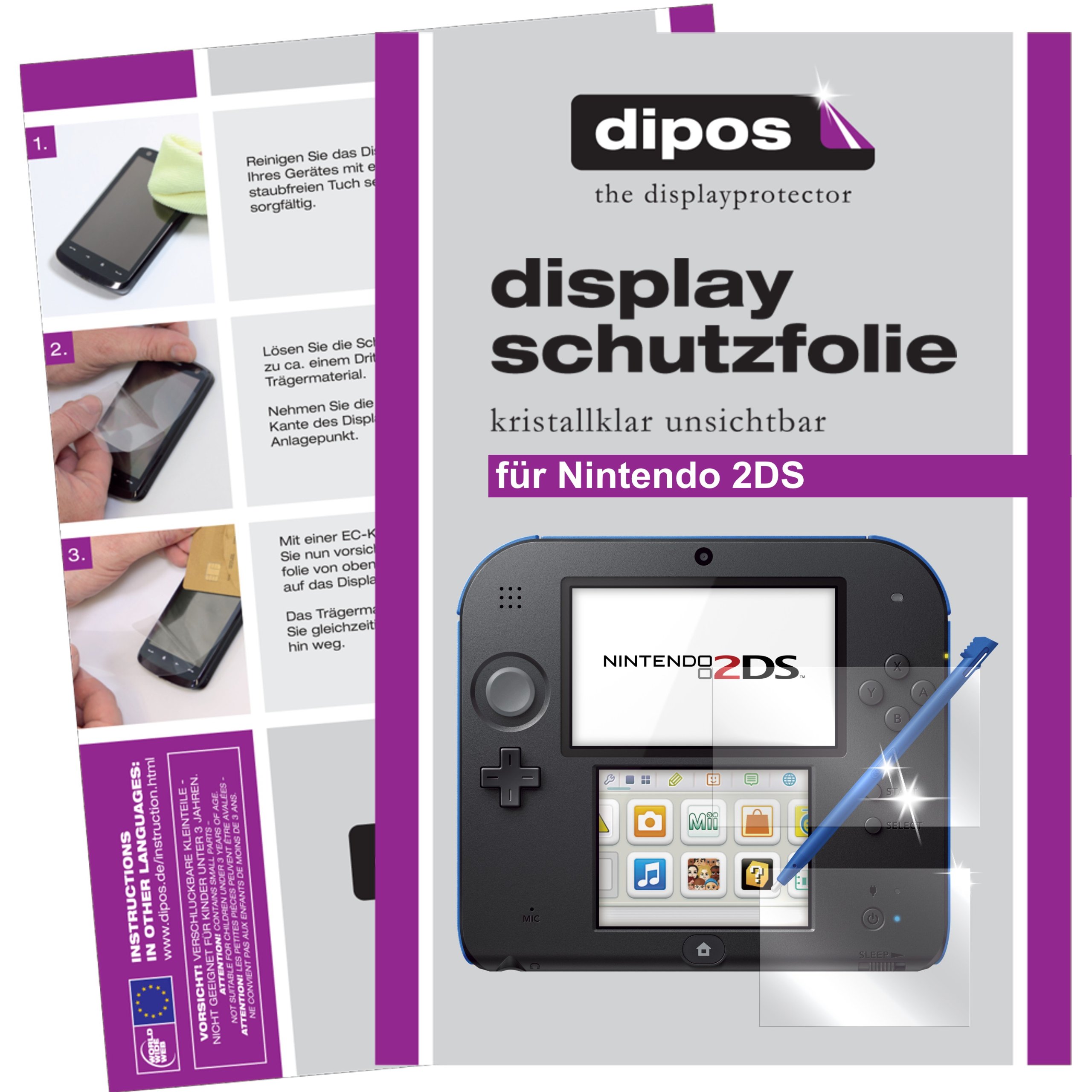 dipos I 4X folia ochronna przezroczysta kompatybilna z Nintendo 2DS folia ochronna na wyświetlacz (2 x przód i 2 x tył)