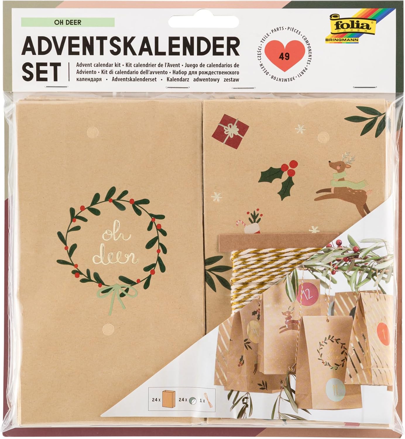 9387 Advent Calendar Set Oh Deer, 49-Piece DIY Craft Set for Designing an Individual Advent Calendar