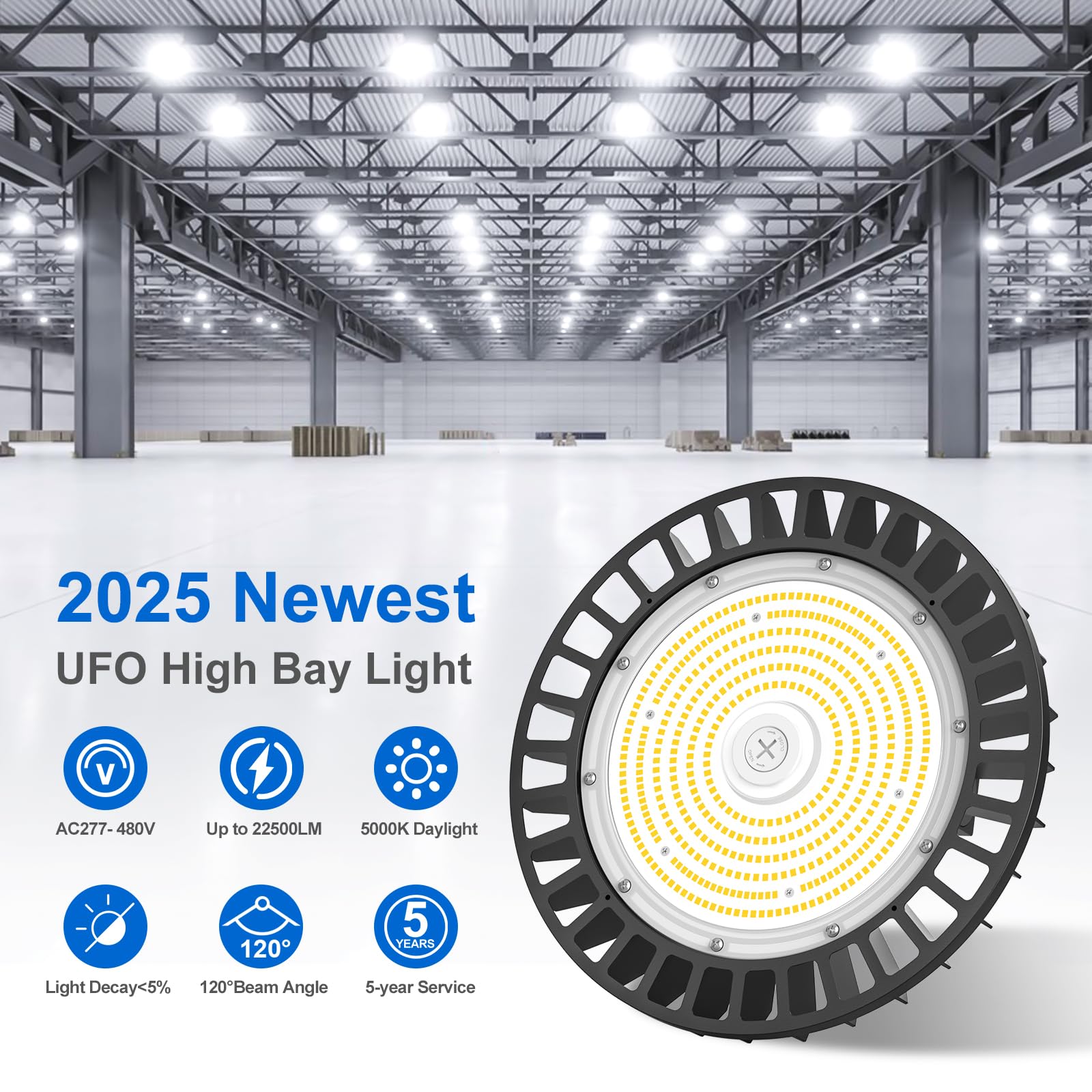 3 Pack 480 Volt LED High Bay Light 150W 120W 90W Adjustable ETL DLC Listed Industrial Grade UFO — view 2