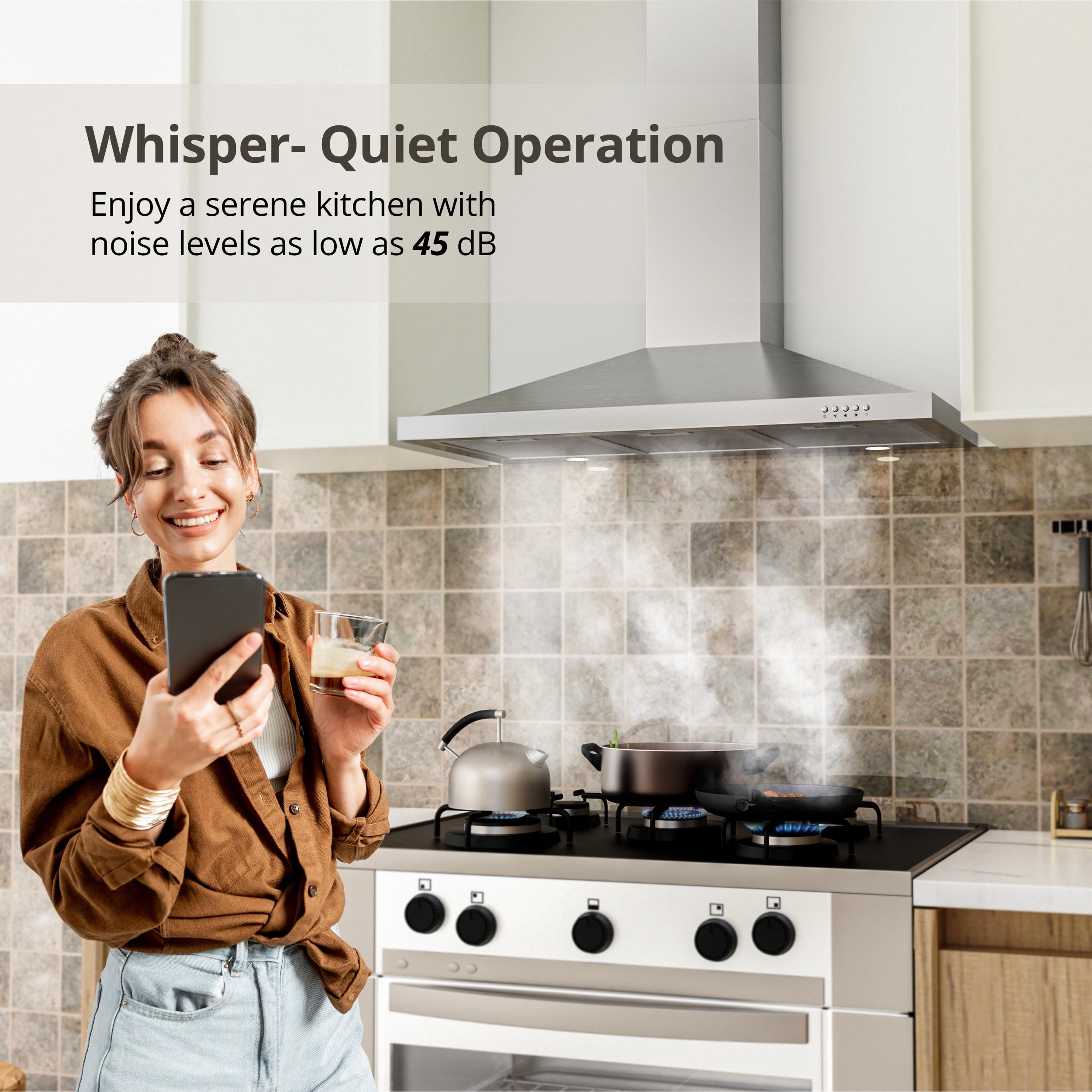 Campana extractora de 36 pulgadas con convertible con conductos/sin conductos, 450 CFM de acero inoxidable para montaje en pared, campana de cocina estilo chimenea, campana de ventilación 6