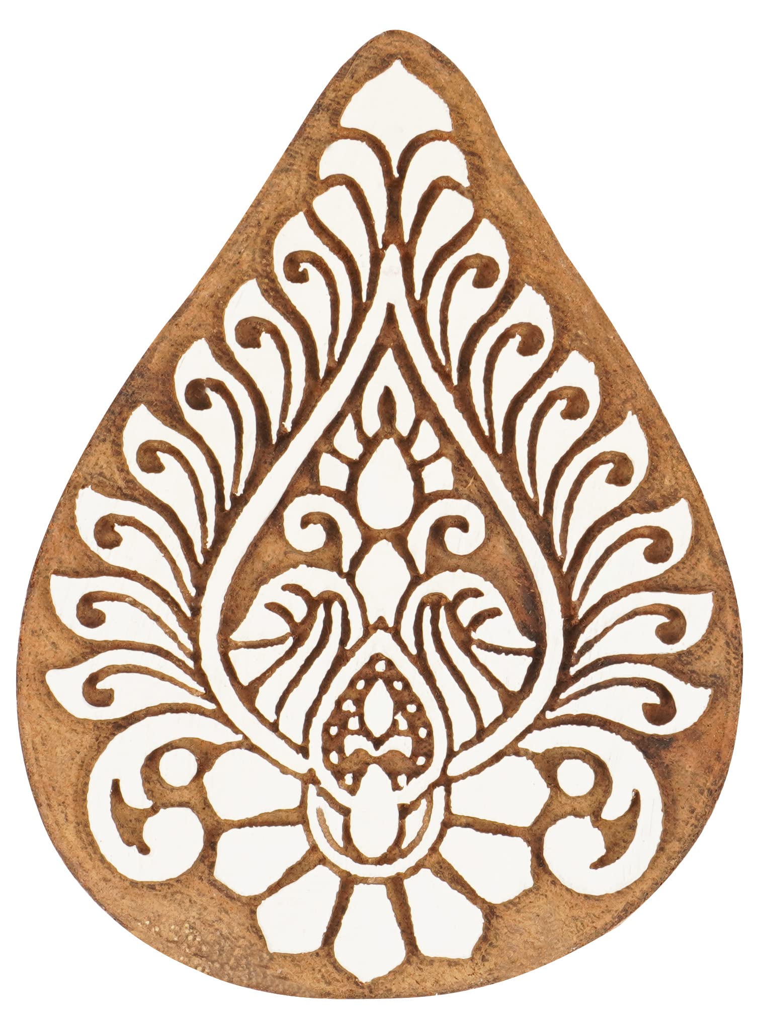 IBA Hand Carved Wooden Printing Block - Asian Leaf Pattern, 6 Inch Textile Stamp For Fabric, Pottery, Henna