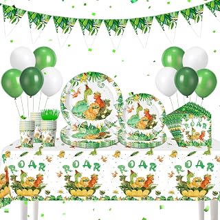 134Pcs Dinosaur Birthday Decorations for Dinosaur Party Decorations Supplies, Serves 24 Guests