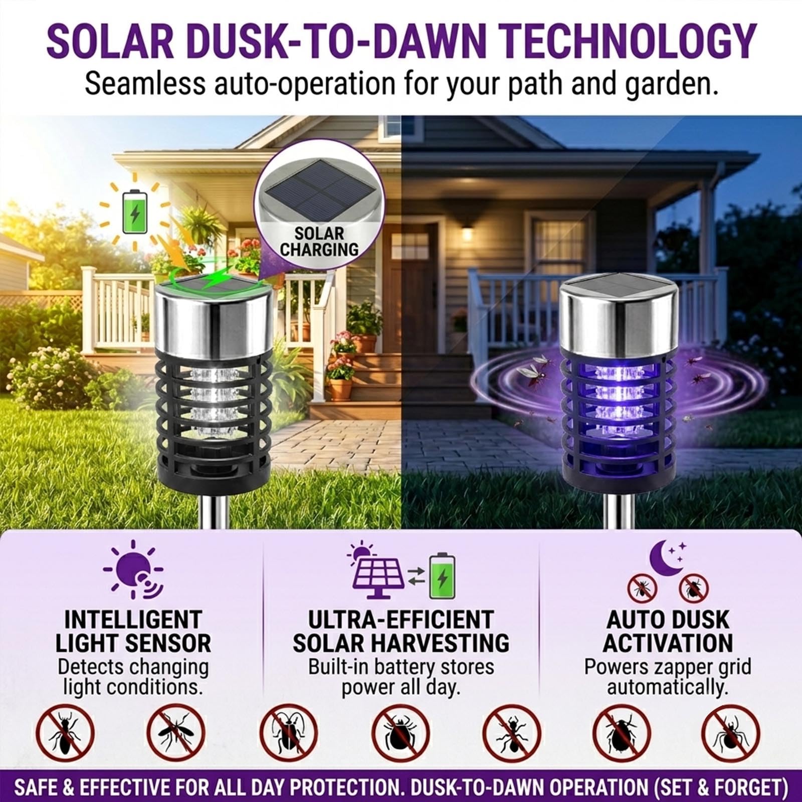 2026 - Paquete de 4 matamosquitos solares para exteriores, repelente de mosquitos para patio, trampa para mosquitos al aire libre utilizada para repeler mosquitos pequeños insectos voladores