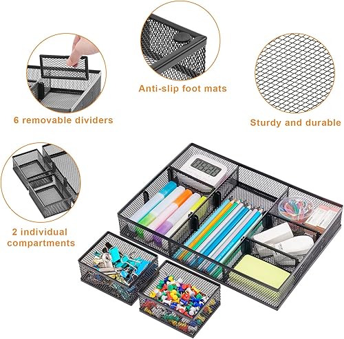 Miniatura 6 de Marbrasse Organizador de archivos de malla de 6 niveles con asa  3 paquetes de organizadores de cajones de escritorio