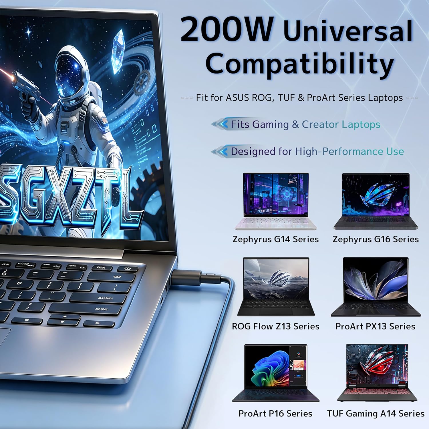 200W ADP-200JB K Charger Compatible with ASUS Laptop, ROG Zephyrus G16 G14 GU605MY GU605CP GU605MI GA403WR GA403WW Flow Z13 GZ302EA TUF A14 FA401UU FA401UV ProArt P16 H7606WV PX13 Power Supply Adapter