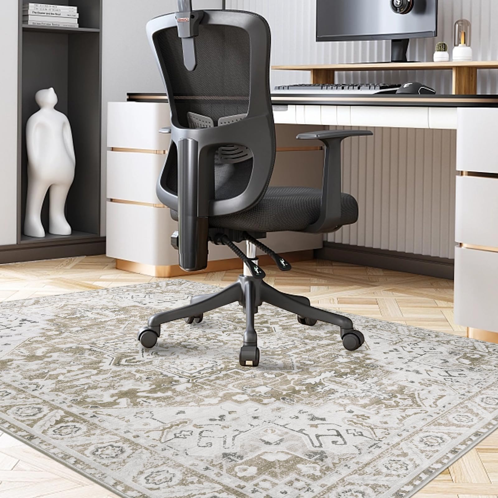Famibay Protector Suelo Silla Ruedas 120x150cm Alfombra Silla Escritorio Antideslizante Alfombra Protectora Suelo para Silla de Oficina Lavable para Suelo Duro Baldosas Beige Marrón