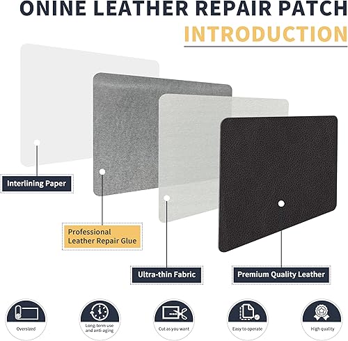 Miniatura 151 de ONine - Cinta de reparación de piel, parche para reparación de piel autoadhesivo de 12 x 48 pulgadas, impermeable, resistente al desgaste, para Negro