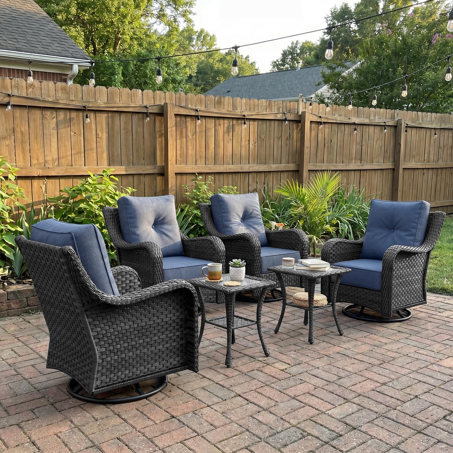 LayinSun 6 Piece Wicker Outdoor Furniture Set with 6-inch Comfy Cushions