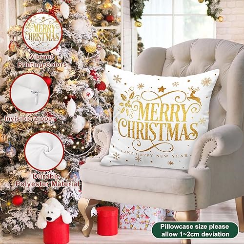 Vista 60 de Lanpn Juego de 4 fundas decorativas de almohada navideñas de 18 x 18 pulgadas, color blanco y verde azulado de 18 pulgadas, funda de cojín