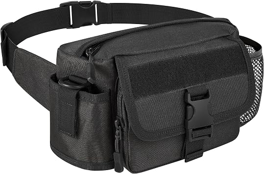 Hiking Fanny Pack, Waterproof Mens Waist Packs with Kettle Sleeve Elastic Net, Adjustable Carry Bag, for Tactical Outdoor Cycling Running Tactical Traveling
