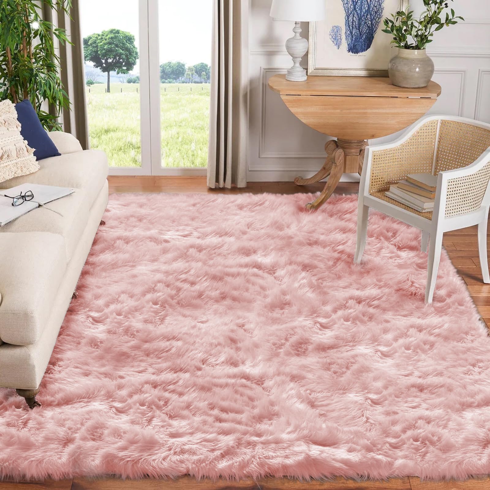 Goolela Pink Area Rug 8x10 Fluffy Fuzzy Furry Rug for Girls Bedroom Faux Sheepskin Fur Soft Plush Shaggy Rectangle