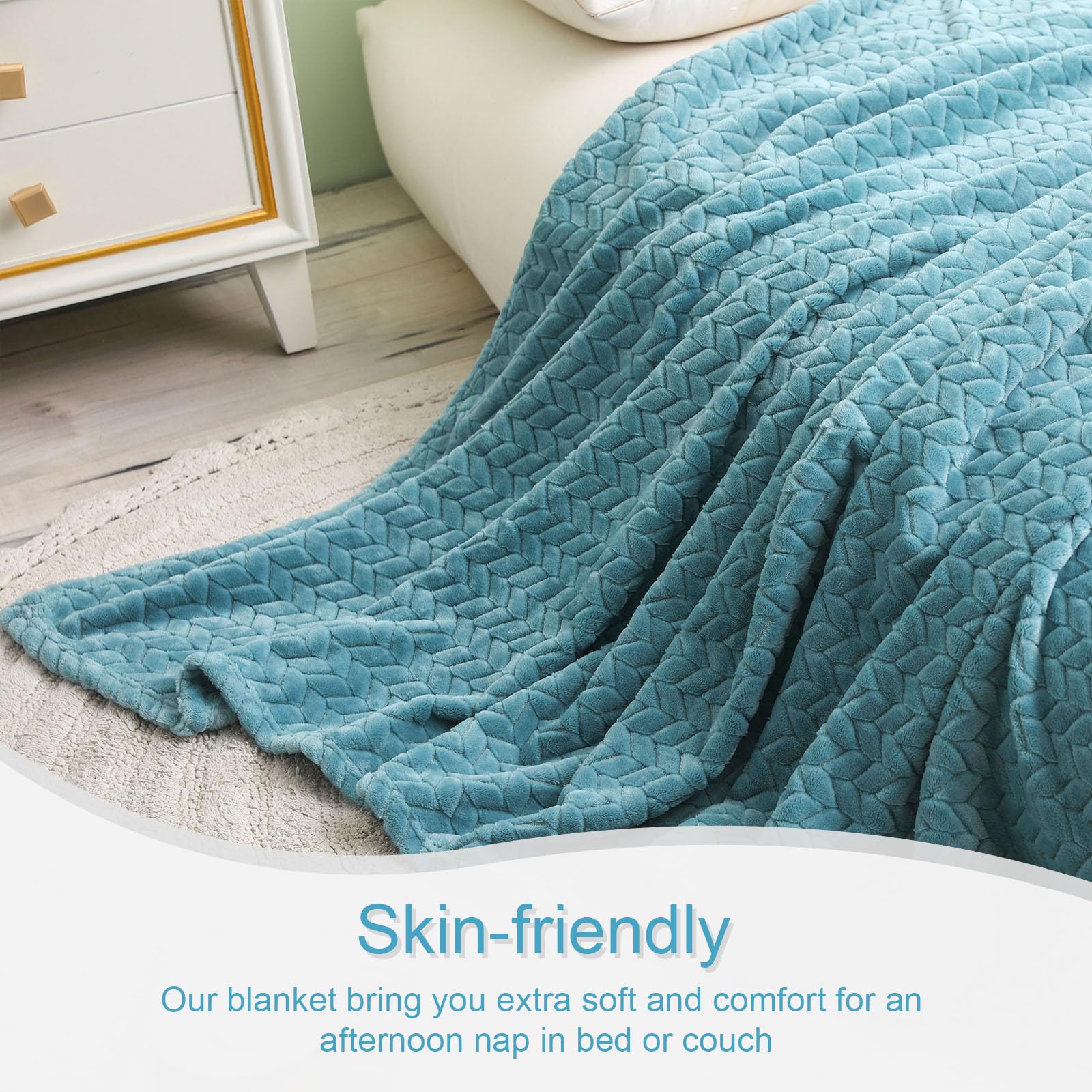 Exclusivo Mezcla Coperta Plaid Pile di Flanella per Divano, 130x170 CM Coperta Letto Singolo con Modello a Foglie, Morbida e Calda, Blu ardesia